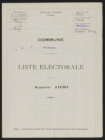 Liste électorale : Driencourt