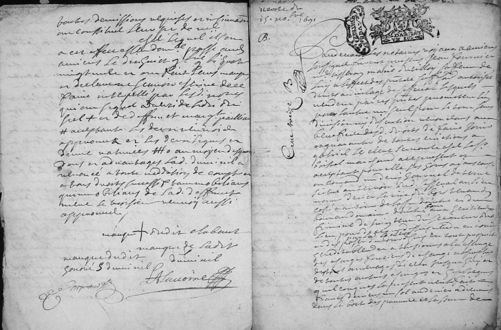 Etude de Me Louis Alavoine à Amiens (étude n°21). Minutes de l'année 1691