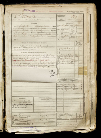 Fournet, Henri Charles, né le 07 avril 1901 à Mézières-en-Santerre (Somme), classe 1921, matricule n° 169, Bureau de recrutement de Péronne