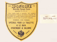 Dépôt de marque et de brevet. Modèle d'étiquette pour la marque "la spongine nouvelle", éponge russe pour la toilette et le bain créée par Raoul Mention