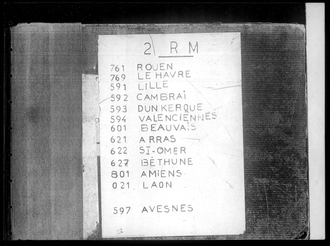 Table alphabétique du contingent 1933 - lettres L à O : bureaux de recrutement de la Deuxième Région Militaire (Départements du Nord, du Pas de Calais, de l'Aisne, de l'Oise, de la Somme, de l'Eure et de la Seine-Maritime)