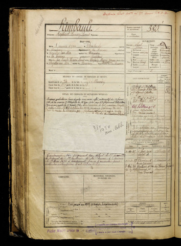 Rimbault, Raphael Lucien Louis, né le 08 janvier 1900 à Ponthoile (Somme), classe 1920, matricule n° 380, Bureau de recrutement d'Abbeville