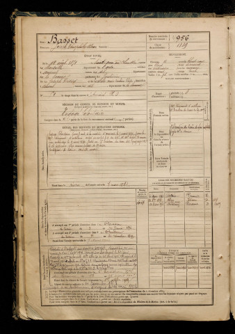 Basset, Joseph Théophile Oscar, né le 12 août 1871 à Saint-Omer-en-Chaussée (Oise), classe 1891, matricule n° 956, Bureau de recrutement d'Amiens