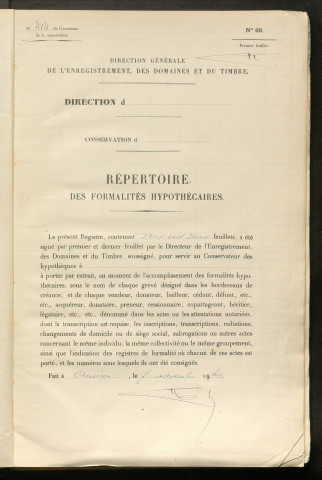Répertoire des formalités hypothécaires, du 23/04/1943 au 16/12/1943, registre n° 414 (Péronne)