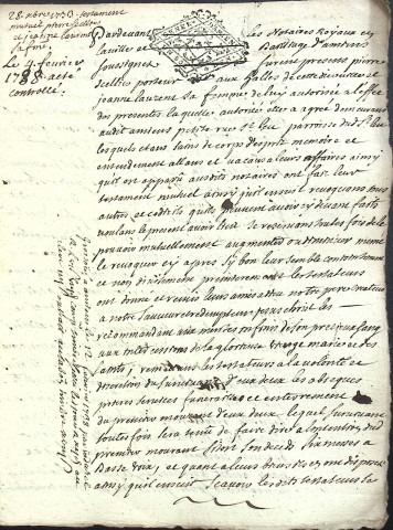 Etude de Me Jacques Scribe à Amiens (étude n°6). Minutes de l'année 1733
