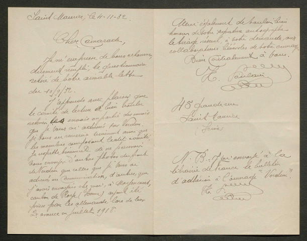 Témoignage de Poulain, Henri et correspondance avec Jacques Péricard