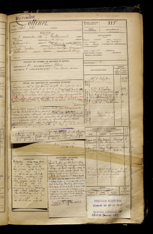 Cottinet, Abel Jules, né le 07 novembre 1897 à Guillaucourt (Somme), classe 1917, matricule n° 115, Bureau de recrutement de Péronne