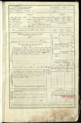 Sannier, Auguste Octave, né le 26 juin 1861 à Eaucourt-sur-Somme (Somme, France), classe 1881, matricule n° 73, Bureau de recrutement d'Abbeville