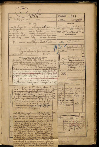 Cunche, Emile Eugène Adrien, né le 26 février 1867 à Thomer-la-Sôgne (Eure), classe 1887, matricule n° 417, Bureau de recrutement d'Abbeville