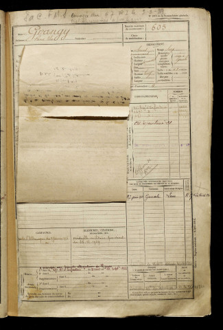 Grangy, René Elie, né le 01 mars 1897 à Chaumes-en-Brie (Seine-et-Marne), classe 1917, matricule n° 605, Bureau de recrutement d'Amiens
