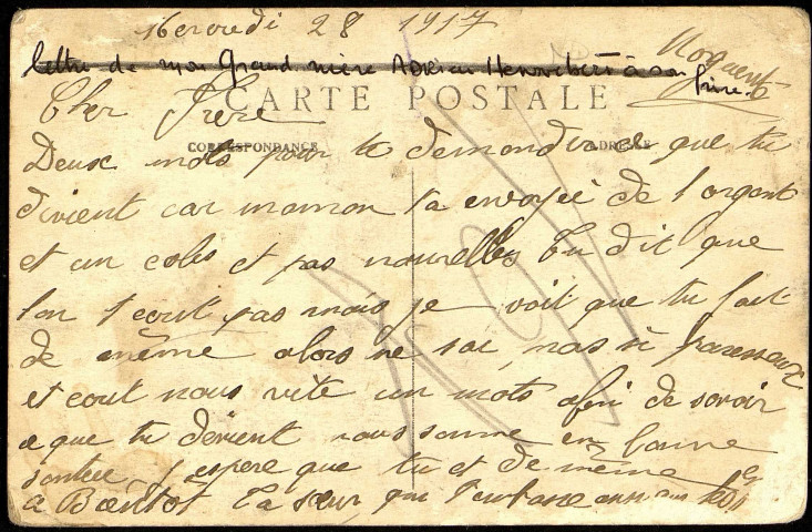 Carte postale de l'église de Rollot, envoyée à Adrien Hennebert par sa soeur