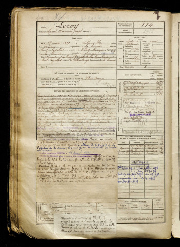 Leroy, Marcel Alexandre Joseph, né le 14 mars 1899 à Allonville (Somme), classe 1919, matricule n° 114, Bureau de recrutement d'Amiens