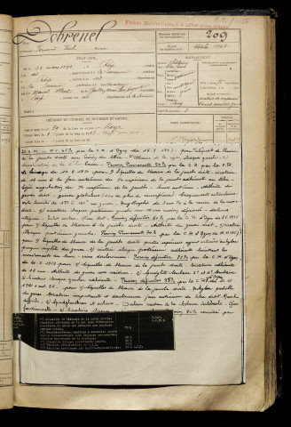 Dobrenel, Fernand Paul, né le 25 mars 1892 à Roye (Somme), classe 1912, matricule n° 209, Bureau de recrutement de Péronne