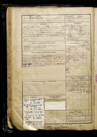 Hullin, Alfred Juste, né le 01 mars 1898 à Billy-Montigny (Pas-de-Calais), classe 1918, matricule n° 1154, Bureau de recrutement d'Amiens