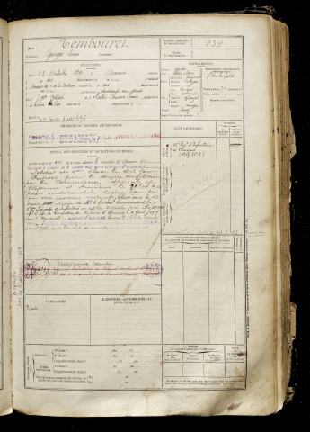Tembouret, Georges Louis, né le 23 octobre 1891 à Amiens (Somme), classe 1911, matricule n° 239, Bureau de recrutement d'Amiens
