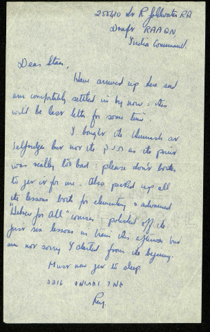 255410 Lt R. Goldwater RA, Draft RAAQN India Command : lettre de Raymond Goldwater à son frère Stan