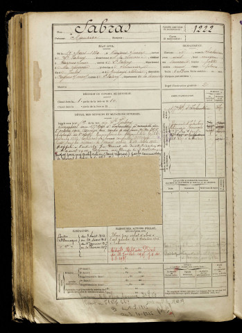 Sabras, Maurice, né le 10 mars 1889 à Cayeux-sur-Mer (Somme), classe 1909, matricule n° 1222, Bureau de recrutement d'Abbeville