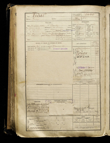 Vidal, George, né le 23 juin 1897 à Breilly (Somme), classe 1917, matricule n° 1440, Bureau de recrutement d'Amiens