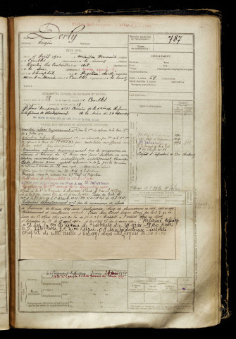 Derly, Eugène, né le 15 avril 1900 à Mesnil-en-Arrouaise (Somme), classe 1920, matricule n° 787, Bureau de recrutement de Péronne