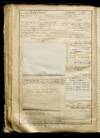 Debelval, Gaston Ildephonse , né le 16 septembre 1884 à Cerisy (Somme), classe 1904, matricule n° 546, Bureau de recrutement de Péronne