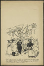 Illustration montrant un rassemblement de personnes au pied d'un arbre avec des objets accrochés