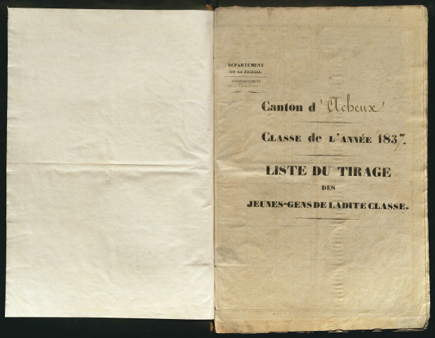 Tirage au sort (arrondissement de Montdidier et de Doullens) de l'année 1837