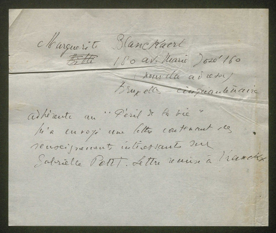 Témoignage de Blanckaert, Marguerite et correspondance avec Jacques Péricard
