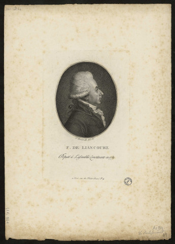 F. de Liancourt. Député à l'Assemblée Constituante en 1789 à Paris rue du théâtre François n°4