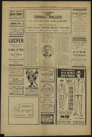 Le Franc-Sportif et l'Athlète. Journal hebdomadaire, numéro 149 du 13 avril 1927 et son supplément du 17 avril 1927 - 4e année