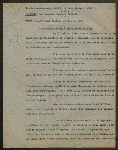 Témoignage de Danze (Capitaine commandant - ex addjudant chef de peloton en 1914) et correspondance avec Jacques Péricard