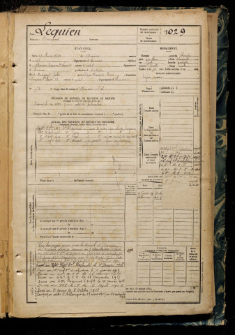 Lequien, Armand, né le 23 mars 1871 à Amiens (Somme), classe 1891, matricule n° 1029, Bureau de recrutement d'Amiens