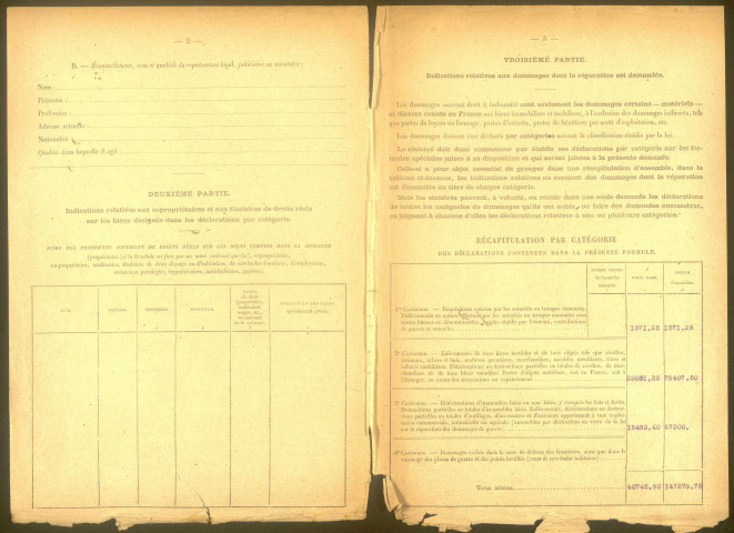 Chaulnes. Demande d'indemnisation des dommages de guerre : dossier Florin-Vaillant