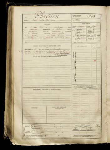 Chrétien, Raoul Aristide Alfred, né le 06 mai 1895 à Boisbergues (Somme), classe 1915, matricule n° 1408, Bureau de recrutement d'Amiens