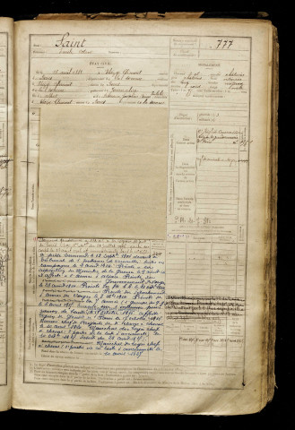 Saint, Emile Octave, né le 16 avril 1881 à Thézy-Glimont (Somme), classe 1901, matricule n° 777, Bureau de recrutement d'Amiens