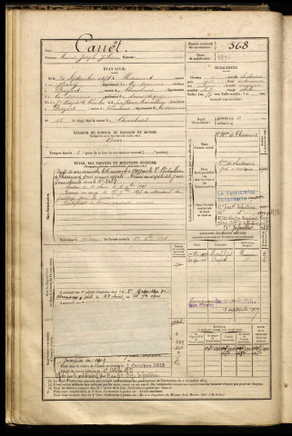 Cauët, Marie Joseph Julien, né le 20 septembre 1874 à Morcourt (Somme), classe 1894, matricule n° 568, Bureau de recrutement de Péronne
