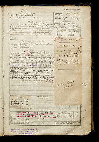 Henne, François, né le 28 février 1901 à Neuville-Saint-Vaast (Pas-de-Calais), classe 1921, matricule n° 1579, Bureau de recrutement d'Amiens