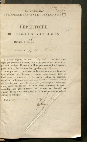 Répertoire des formalités hypothécaires, du 26/02/1842 au 24/09/1842, registre n° 130 (Péronne)
