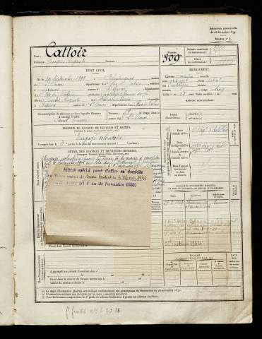 Cattoir, Georges Auguste, né le 30 septembre 1898 à Blendecques (Pas-de-Calais), classe 1918, matricule n° 1700, Bureau de recrutement d'Amiens