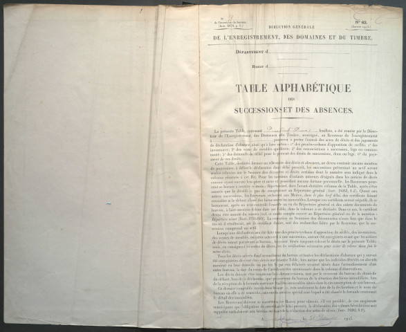 Table des successions et absences du bureau d'Amiens