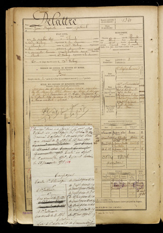 Delattre, Jean Baptiste Gabriel, né le 30 octobre 1877 à Pendé (Somme), classe 1897, matricule n° 1340, Bureau de recrutement d'Abbeville