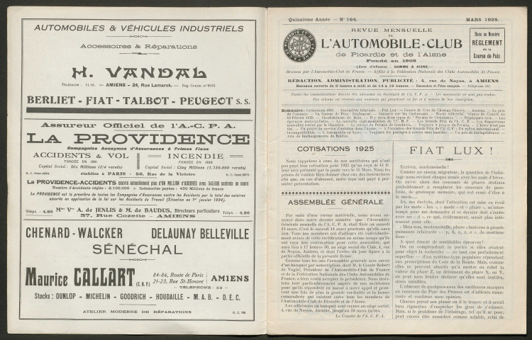 Automobile-club de Picardie et de l'Aisne. Revue mensuelle, 164, mars 1925
