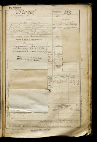 Morel, Louis Adolphe Alfred, né le 11 décembre 1889 à Fienvillers (Somme), classe 1909, matricule n° 389, Bureau de recrutement d'Abbeville