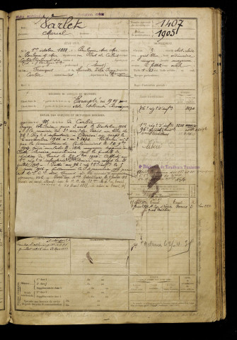Varlet, Marcel, né le 01 octobre 1888 à Boulogne-sur-Mer (Pas-de-Calais), classe 1908, matricule n° 1407, Bureau de recrutement d'Amiens