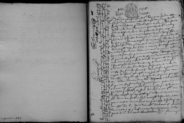 Etude de Me Jean Derouvroy à Amiens (étude n°17). Minutes de l'année 1687