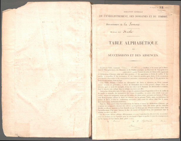 Table des successions et absences du bureau de Nesle