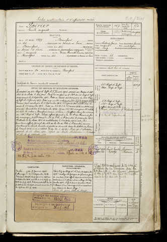 Poirier, Emile Auguste, né le 11 mai 1897 à Beaufort-en-Vallée (Maine-et-Loire), classe 1917, matricule n° 467, Bureau de recrutement de Péronne