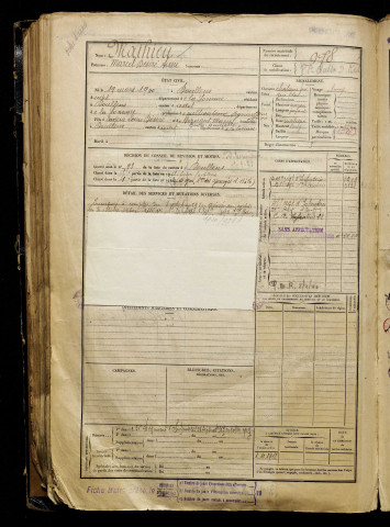 Mathieu, Marcel Désiré Aimé, né le 19 mars 1900 à Doullens (Somme), classe 1920, matricule n° 978, Bureau de recrutement d'Abbeville