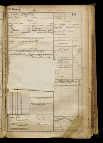 Langlet, Louis, né le 09 avril 1898 à Nesle (Somme), classe 1918, matricule n° 811, Bureau de recrutement de Péronne