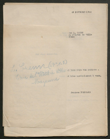 Témoignage de Crenn, Louis (Coureur) et correspondance avec Jacques Péricard