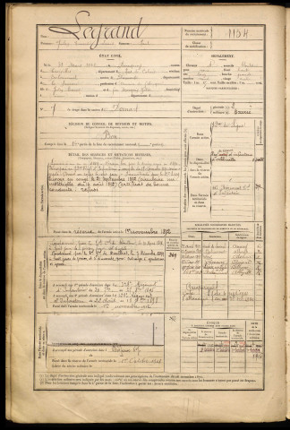 Legrand, Jules Ernest Louis, né le 31 mars 1868 à Bucquoy (Pas-de-Calais), classe 1888, matricule n° 1154, Bureau de recrutement d'Abbeville